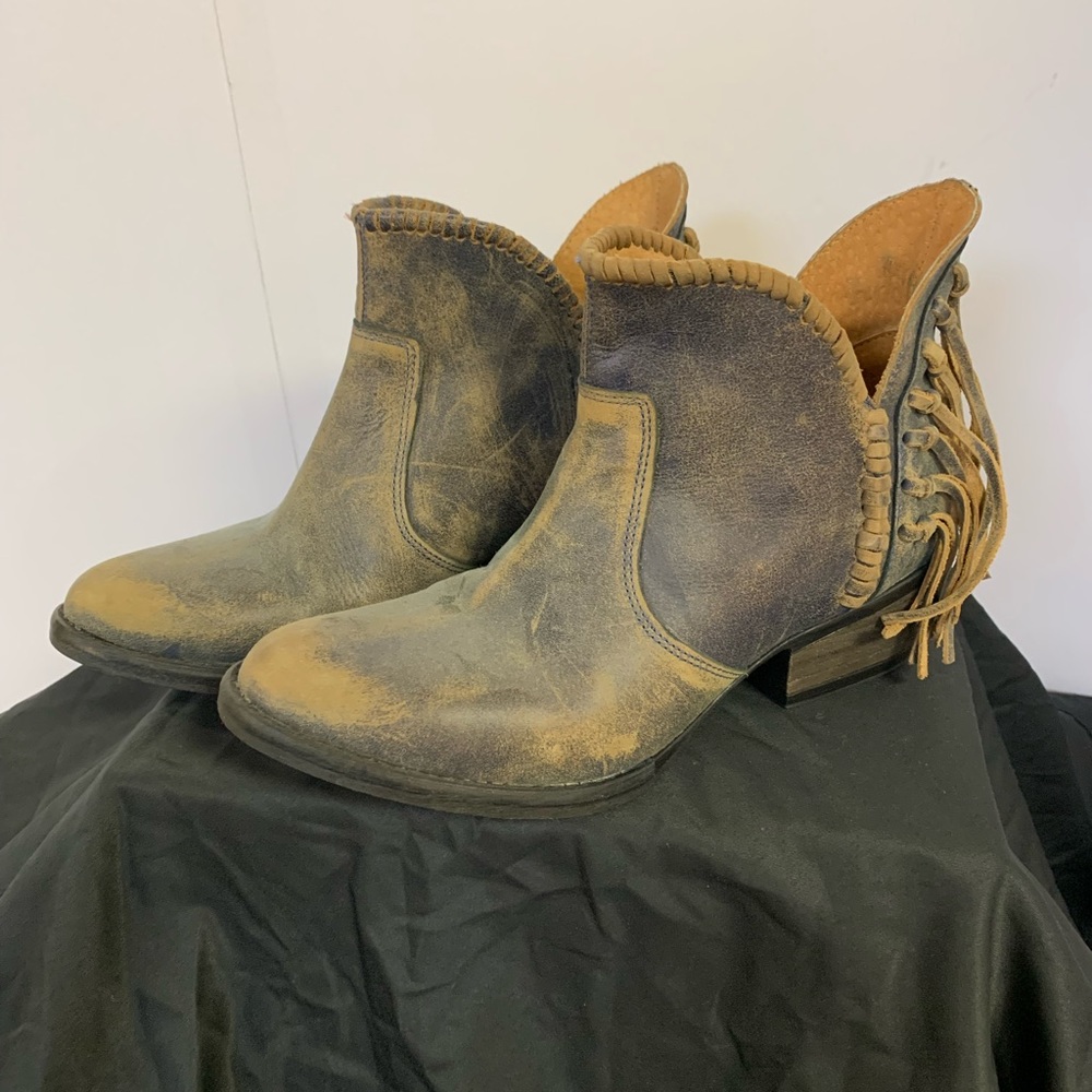 NEW never worn cowboy style ankle boots. Black and brown with fringe.